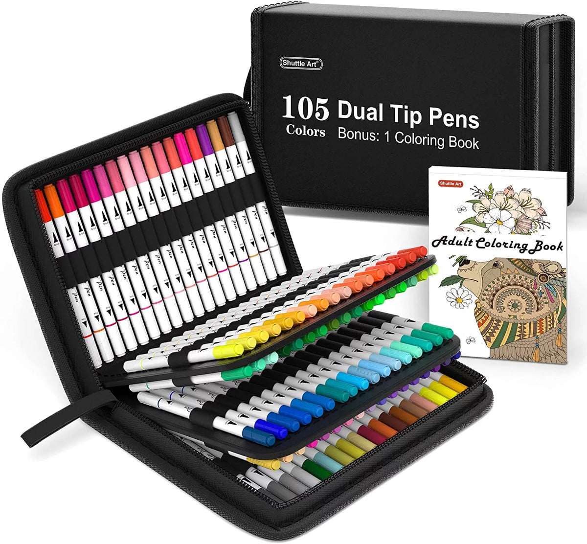 105 Colors Dual Tip Brush Pens Set with Coloring Book I902815