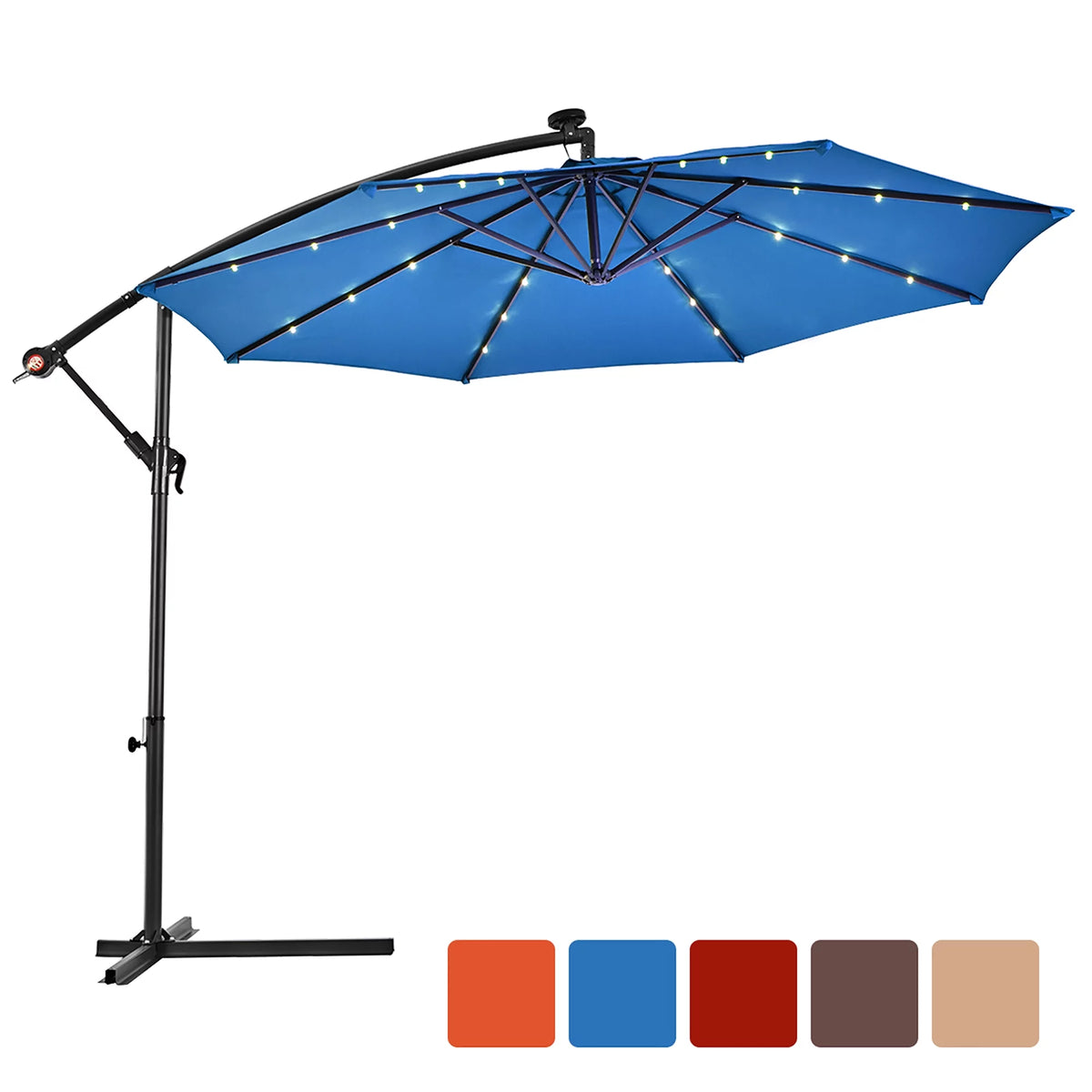 10' Solar LED Hanging Patio Umbrella with Base Tan W9080