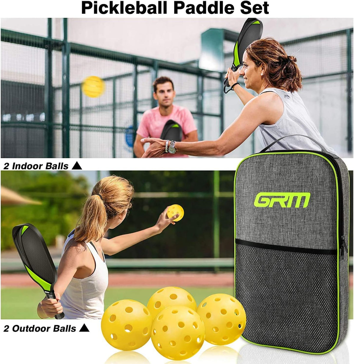 Graphite Pickleball Set of 2 with 4 Balls and Carry Bag B596