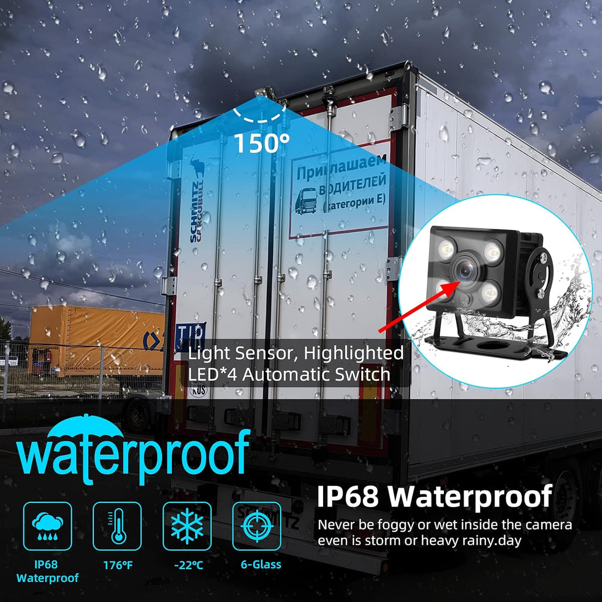 1080P RV Backup Camera Kit 7'' LCD Rear View Monitor IP68 Waterproof Night Vision J47435