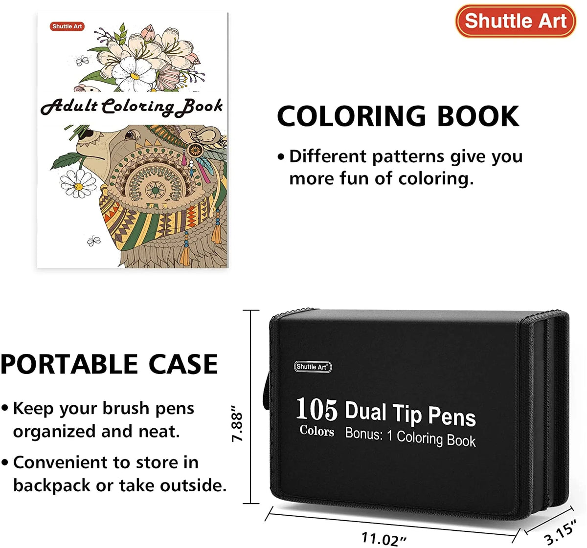 105 Colors Dual Tip Brush Pens Set with Coloring Book I902815