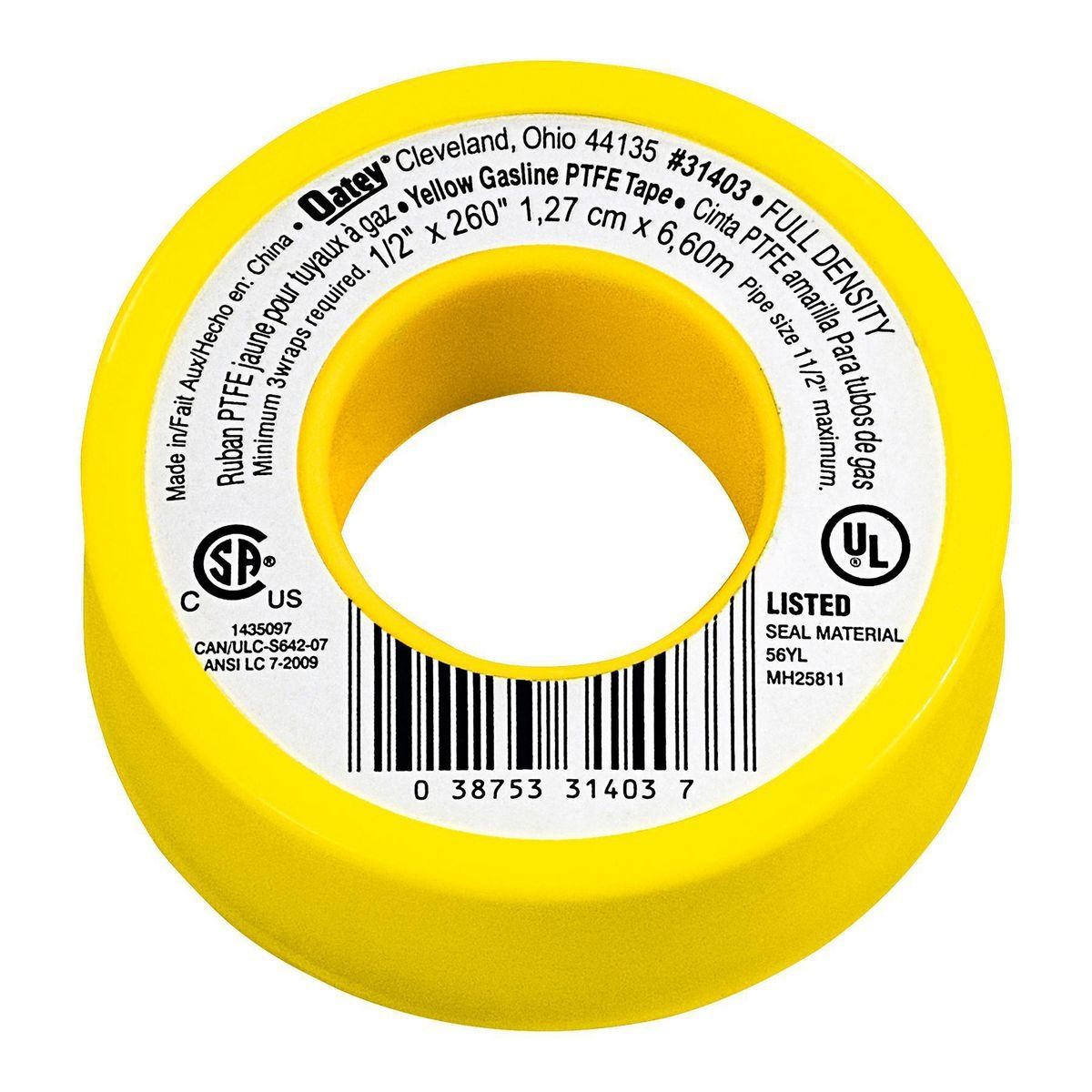 1/2 in. x 21-2/3 ft. Yellow PTFE Thread Seal Tape K24307