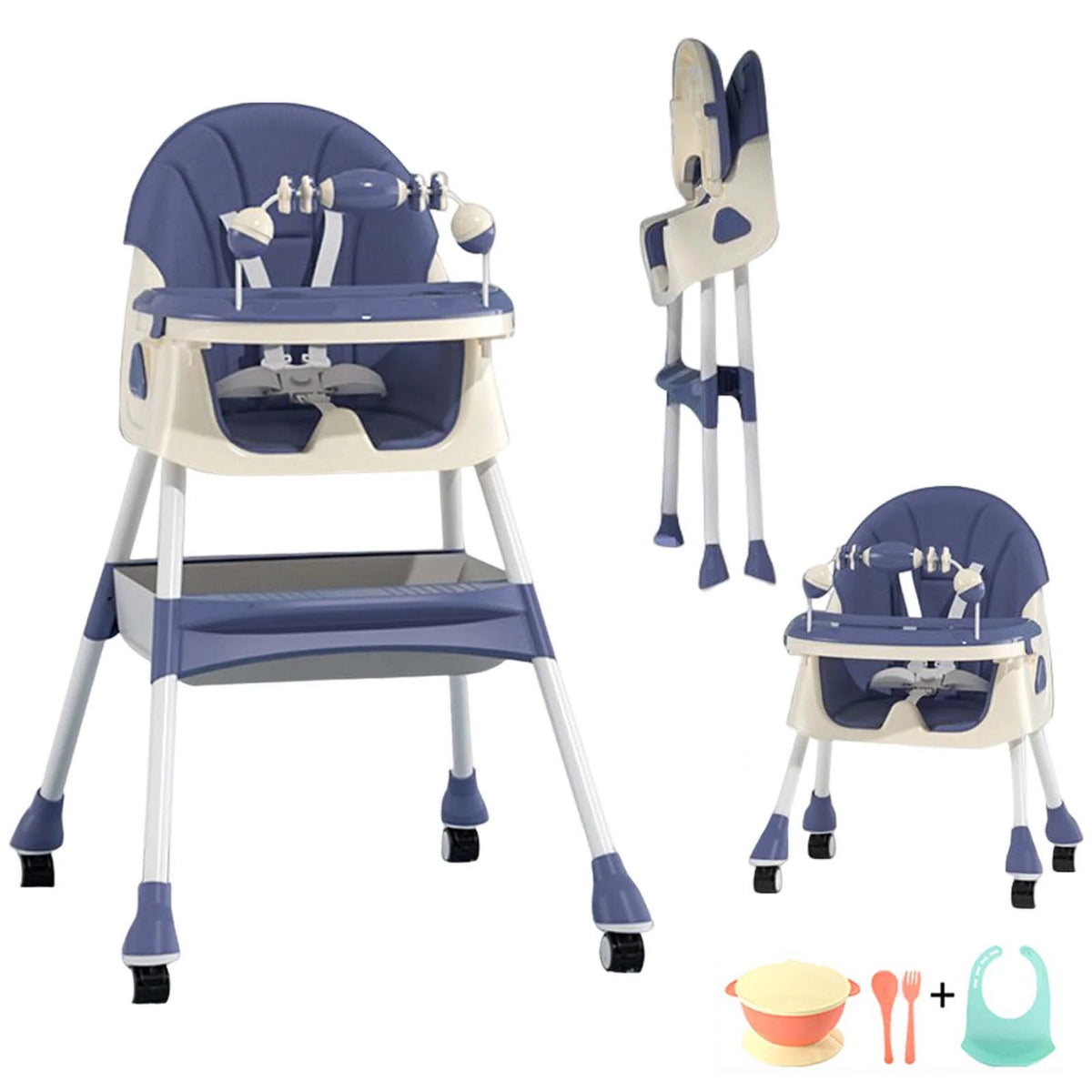 Blue Baby Highchair with Double-Layer Tray U88854