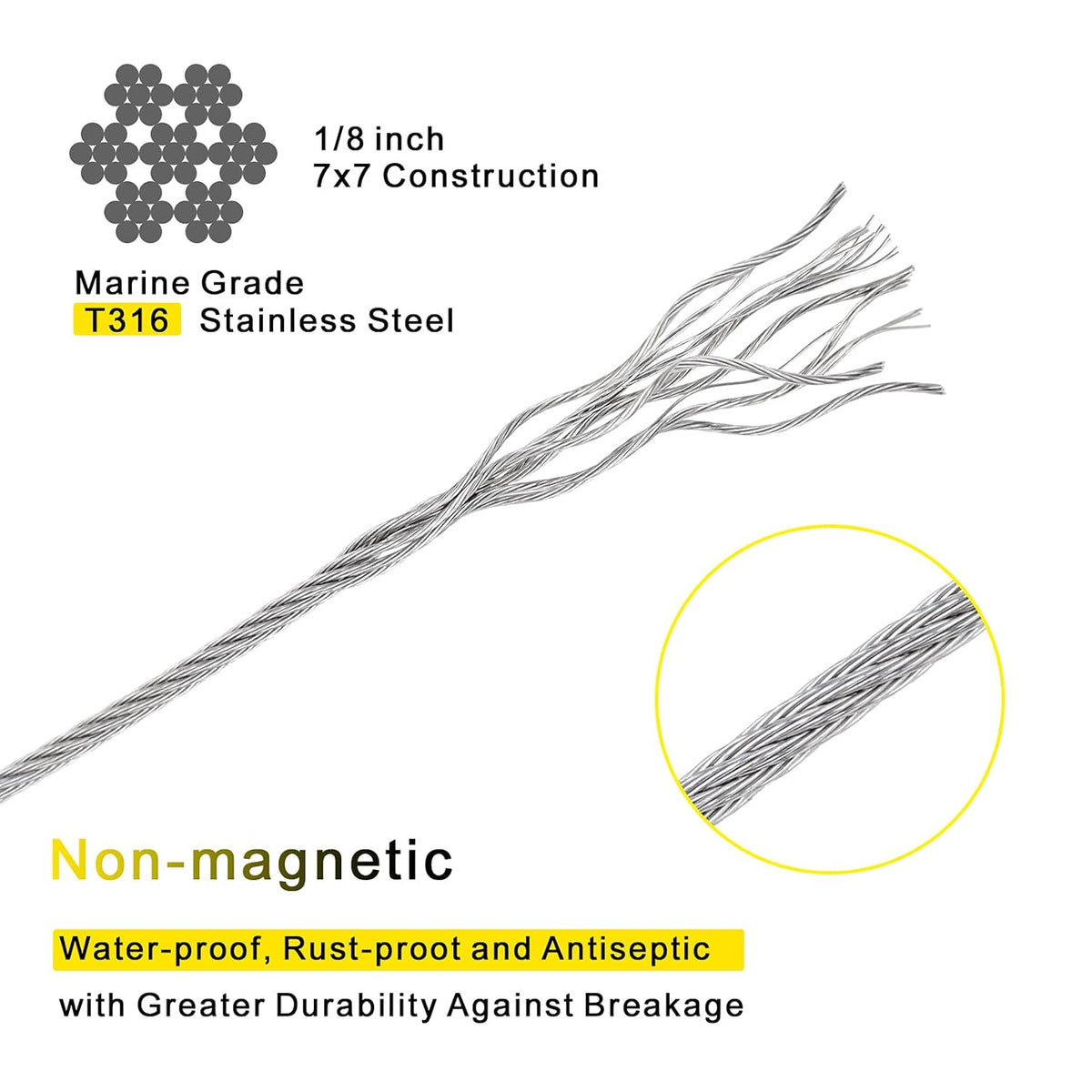 1/8 T316 Stainless Steel Cable with Cutter U49677