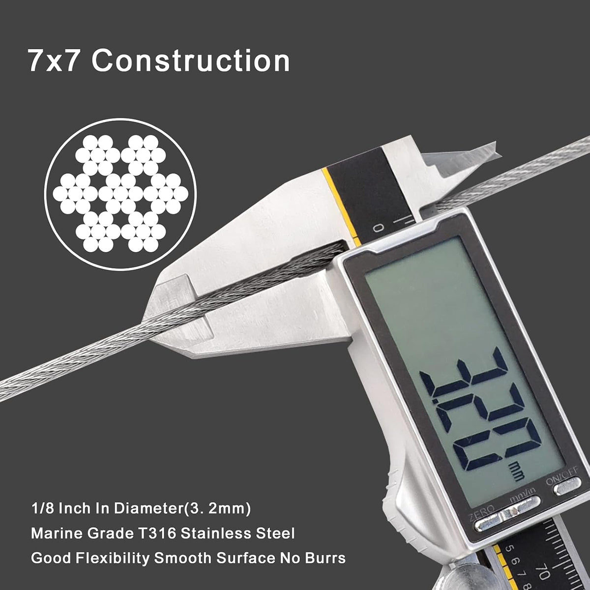 1/8 T316 Stainless Steel Cable with Cutter U49677