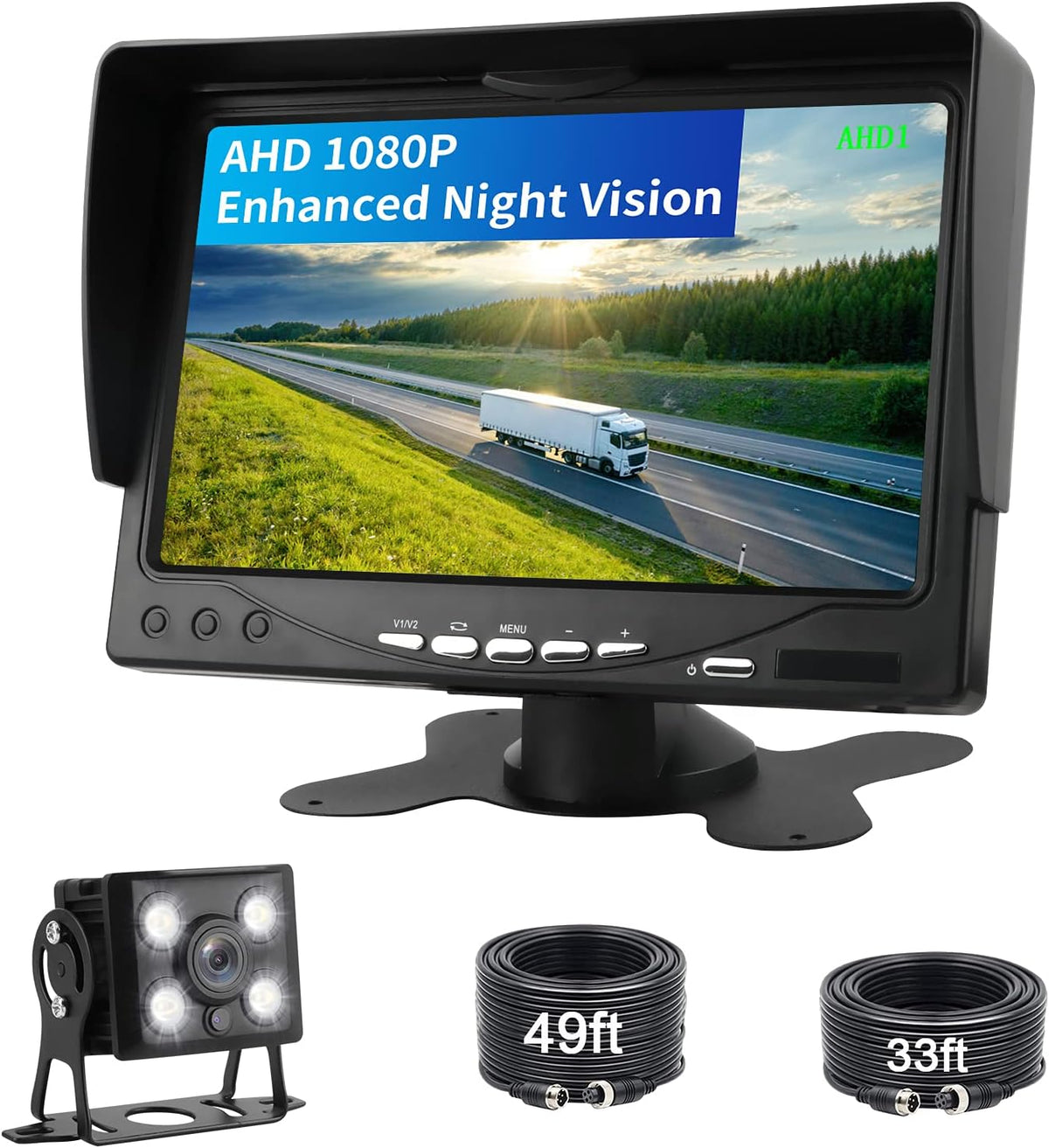 1080P RV Backup Camera Kit 7'' LCD Rear View Monitor IP68 Waterproof Night Vision J47435