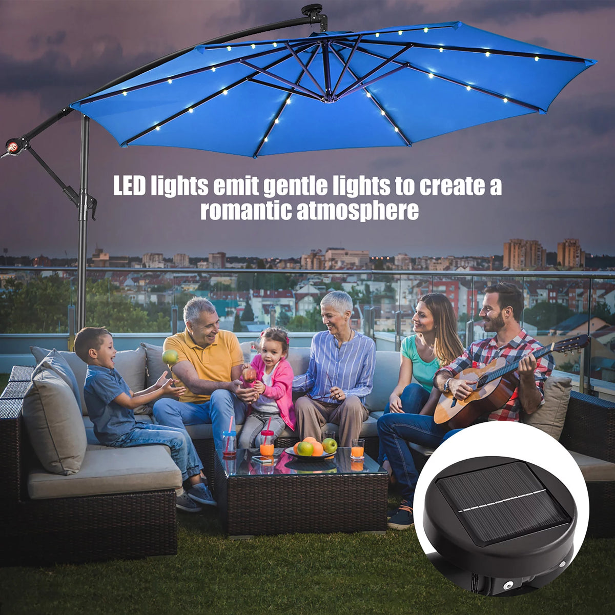 10' Solar LED Hanging Patio Umbrella with Base Tan W9080