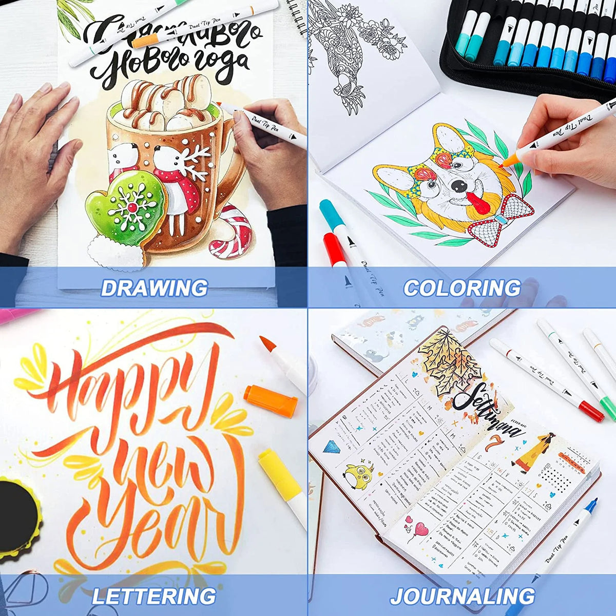 105 Colors Dual Tip Brush Pens Set with Coloring Book I902815