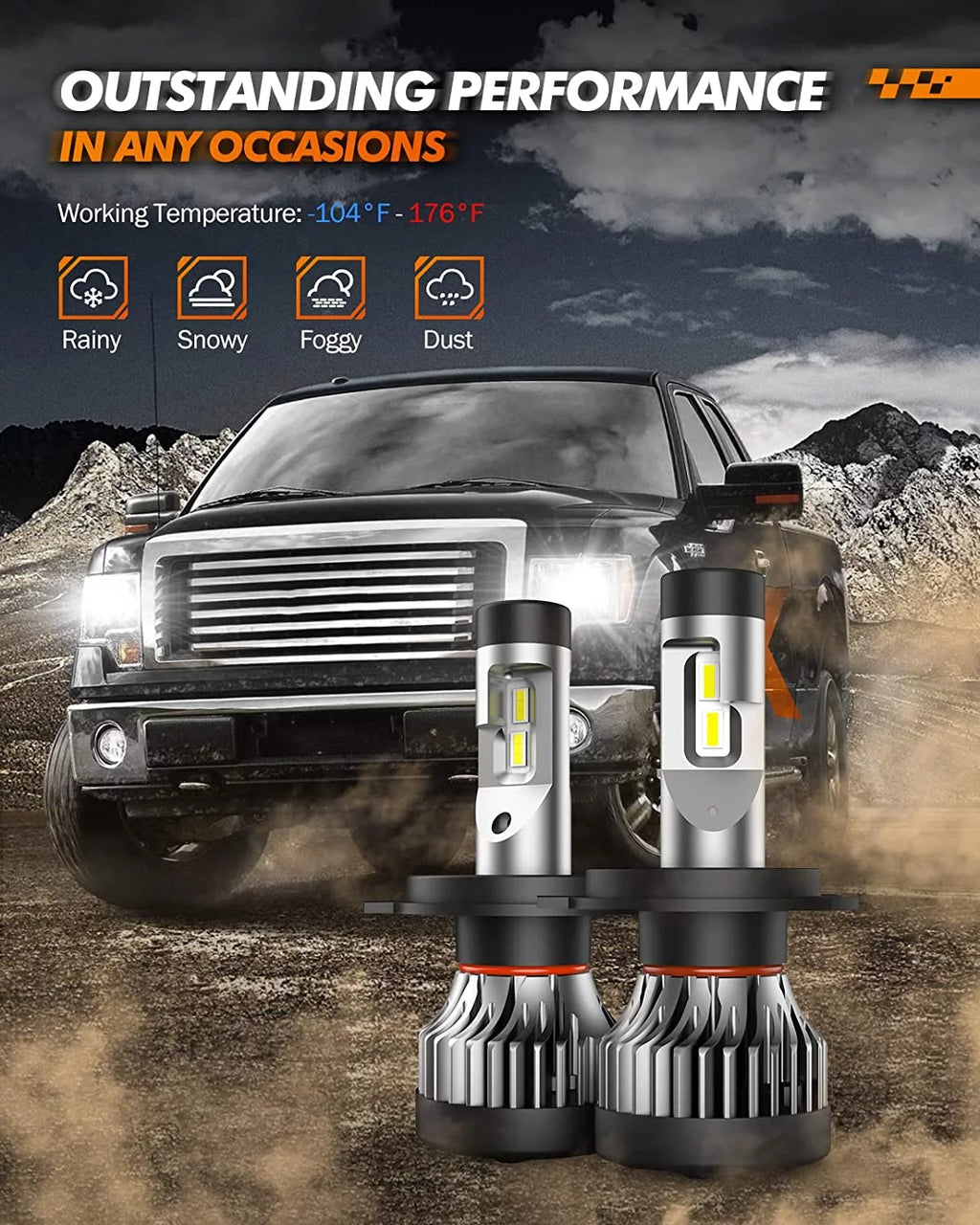 H4/9003/HB2 LED Bulbs 100W 24000 Lumens IP67 V760787
