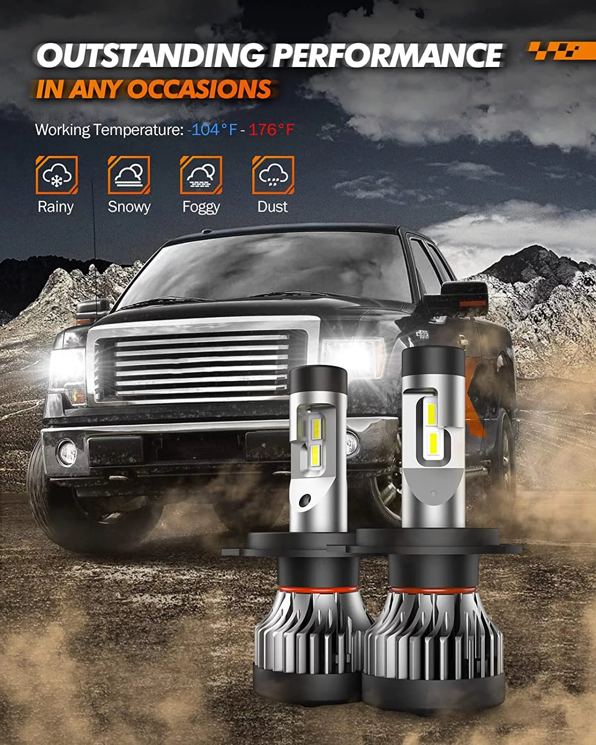 H4/9003/HB2 LED Bulbs 100W 24000 Lumens IP67 V760787